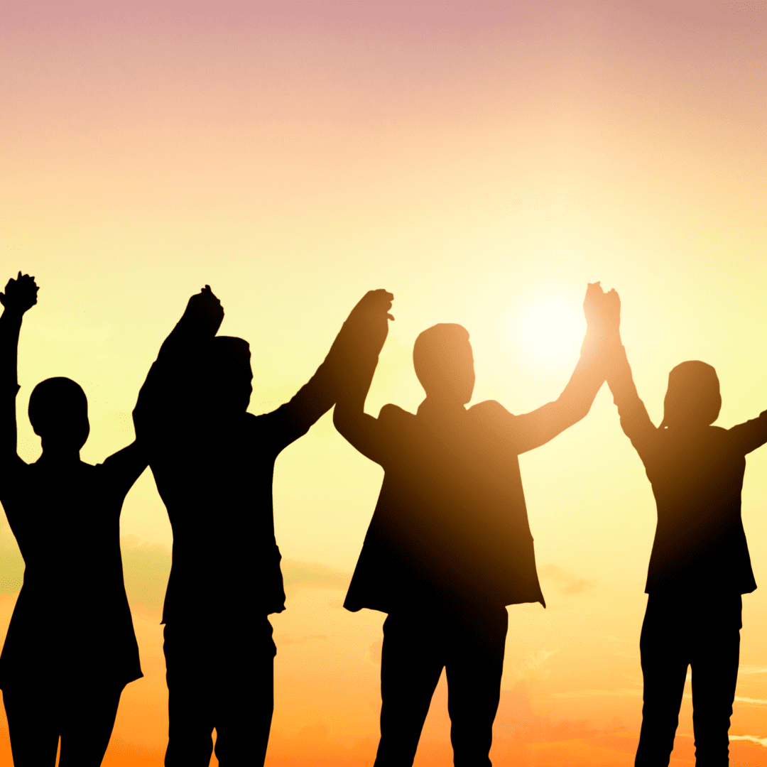 Silhouettes cheering